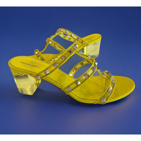 $1150 VALENTINO Garavani Platinum Rockstud Open Toe Plexi Heel Sandals Size 42 - Picture 2 of 16